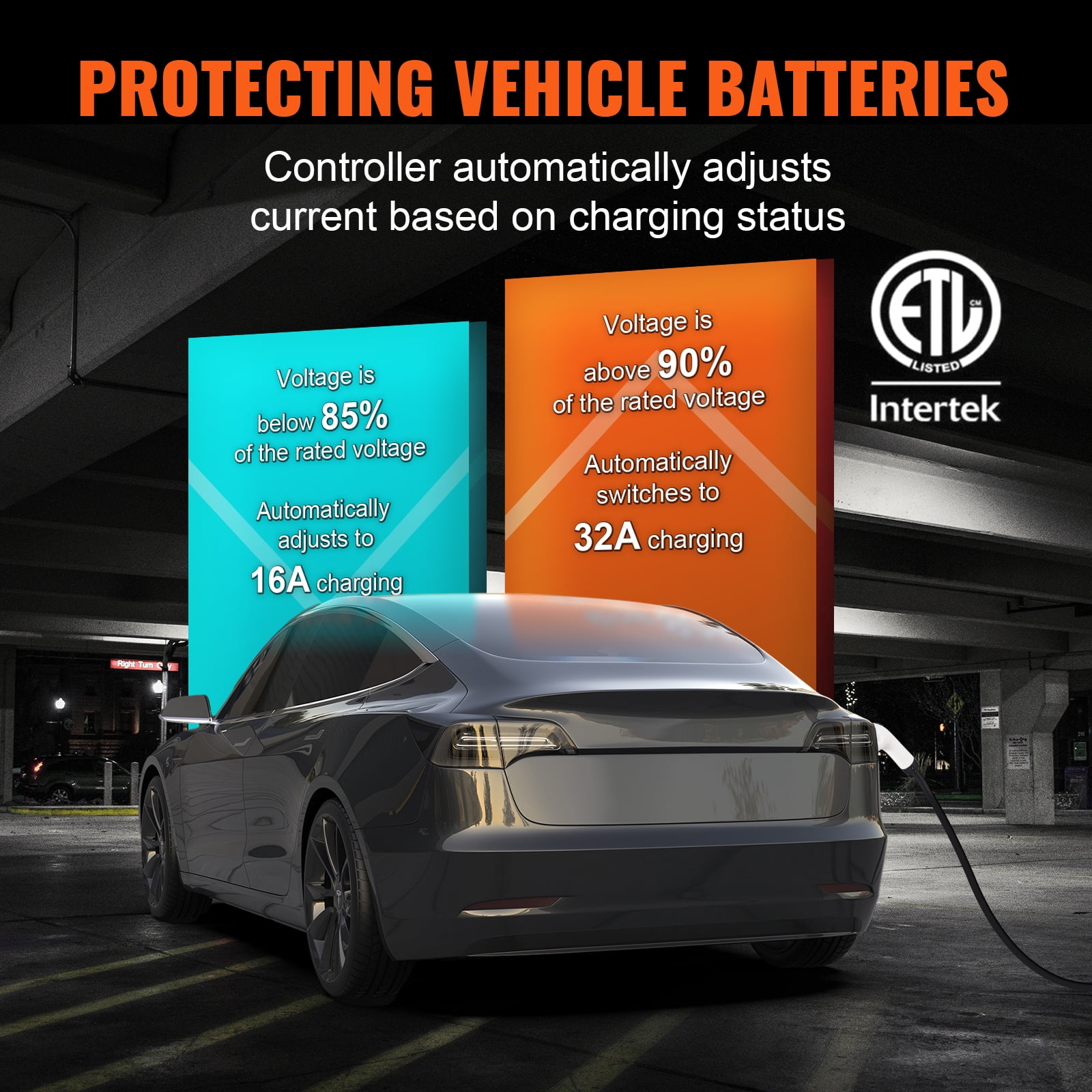 KFFKFF Portable Charger for Electric Vehicles, Level 2, 32 Amp 240V, Equipped with 28 ft Charging Cable and NEMA 14-50P Plug, Adjustable Current 16/20/24/32A