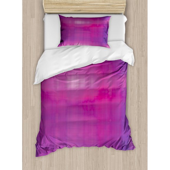 Art Abstract Duvet Cover Set Twin Size, Pinkish Illustration with Blur Style Designs, Decorative 2 Piece Bedding Set with 1 Pillow Sham, Violet Fuchsia and Magenta, by Ambesonne