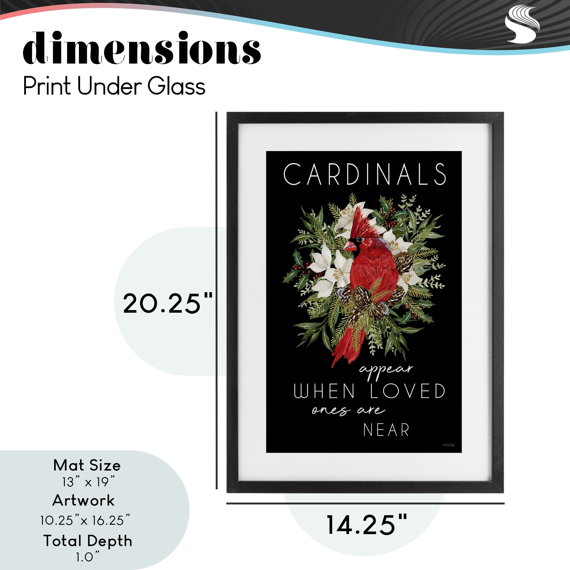 Cardinals Appear Seasonal Sentiment Black Framed Print Under Glass, design by Cindy Jacobs