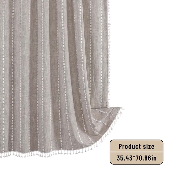 Qholemyo Bohemian Farmside Vintage Heavy Duty Linen Striped Fabric Shower Curtain Set With Tassel Water Repellent Bathroom Shower Curtains
