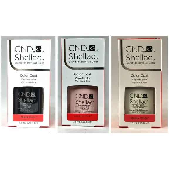 CND Shellac Nail Polish - Black Pool   Clearly Pink   Studio White
