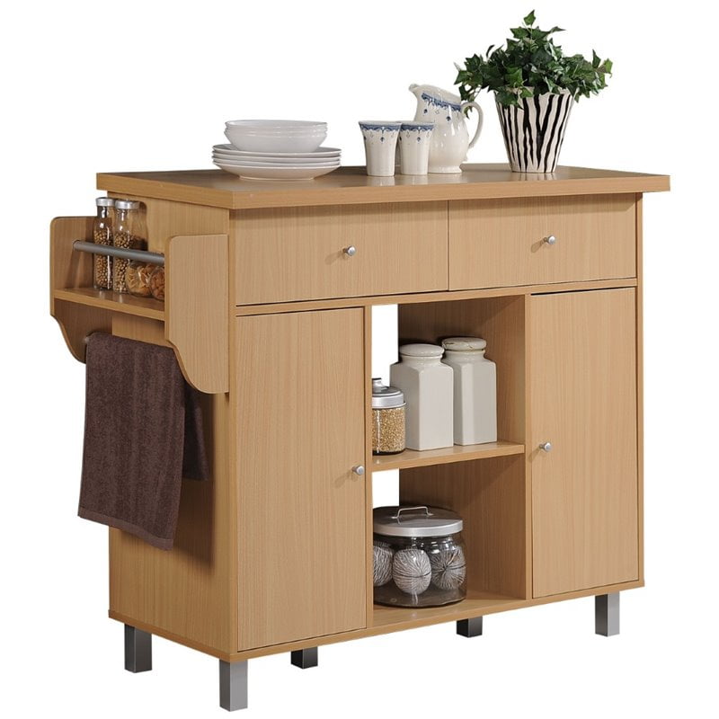 Pemberly Row Kitchen Island with Spice Rack in Beech