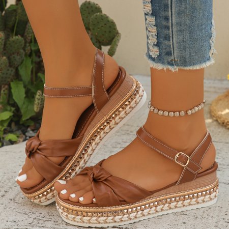 

HOLXI 2024 New Arrival Summer Fashion Buckle Wedge Solid Color Sandals Casual Comfortable Open Toe Fashion Women s Shoes