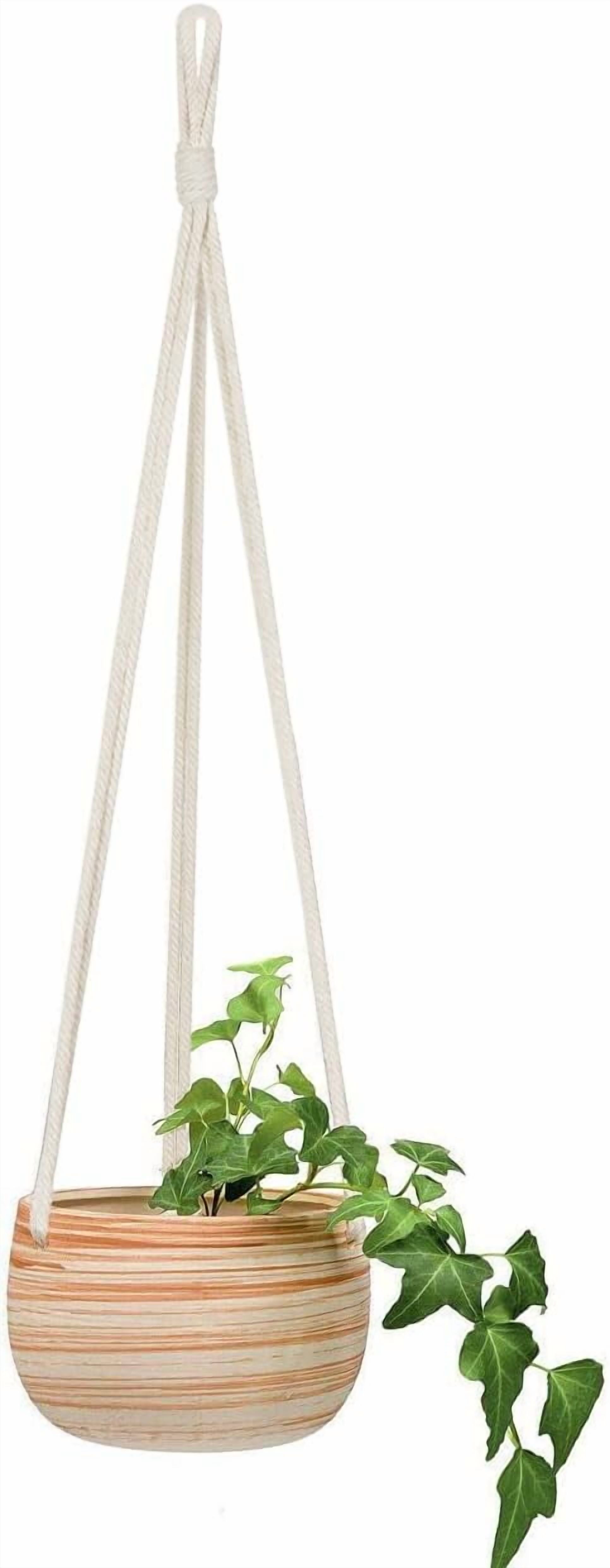Ceramic Hanging Planter Macrame Plant Holder 5 Inch Cute Succulent Cactus Pot with Cotton Rope Hanger for Indoor Outdoor Decor, 1 Pack