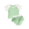 thumbnail image 3 of Ensemble 2 Pcs pour Bébés Filles Manches Courtes Tricoté Patchwork Rayé Col Rond Haut Chemise Bande Élastique Pantalon, 3 of 4