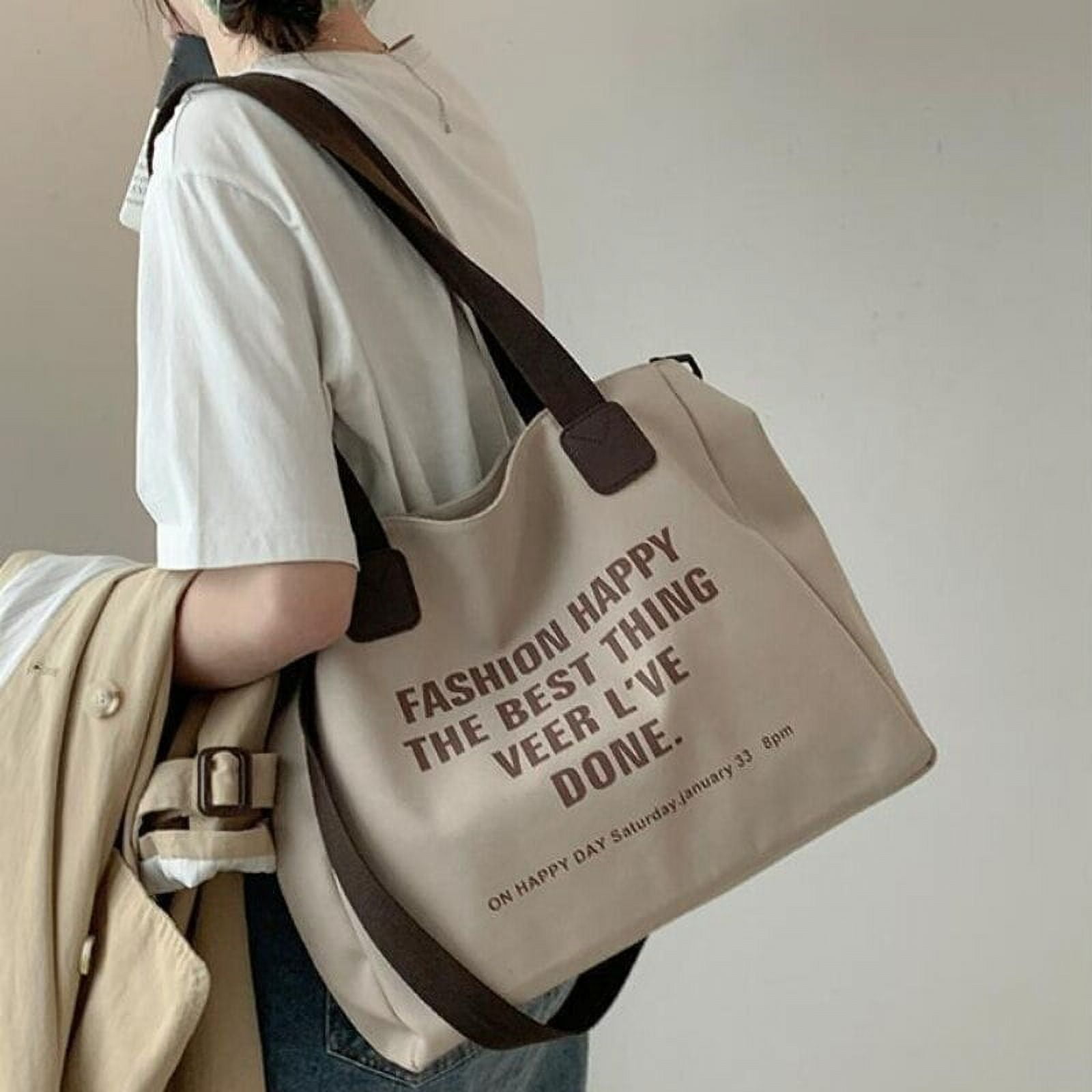 1pc Large Capacity Fashionable Tote Bag With Letter Print And Decorative  Scarf