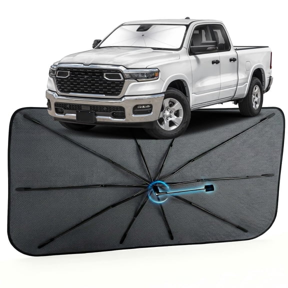 Car Windshield Sun Shade for Dodge RAM 1500 / 2500 2013-2026 –[Reflective Coated Fabric] Sunshade Umbrella for Front Window, Car Shades Sun Visor Keep Car Cool and Protects Interior, 1:1 Exact Fit