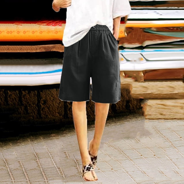 Soki Shorts d'Été pour Femmes, Unis, Taille Élastique, avec Poches, Short Décontracté