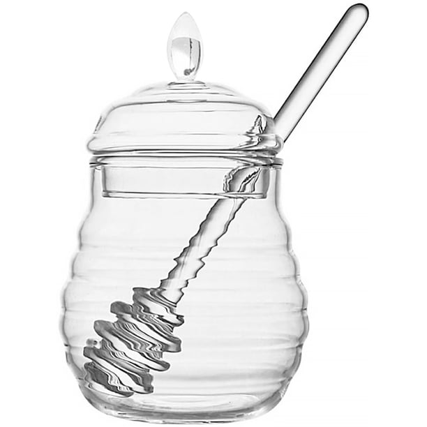 Billuyoard Tarro de miel de 245ML, bote de almacenamiento de miel PS transparente con tapa de cucharón, juego de contenedores de jarabe de cocina, Cocina y Comedor Billuyoard HA004781-00