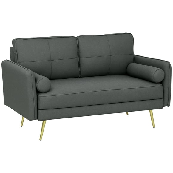 HOMCOM Causeuse 56 Pouces, Canapé 2 Places avec Coussins de Dossier, Gris Foncé