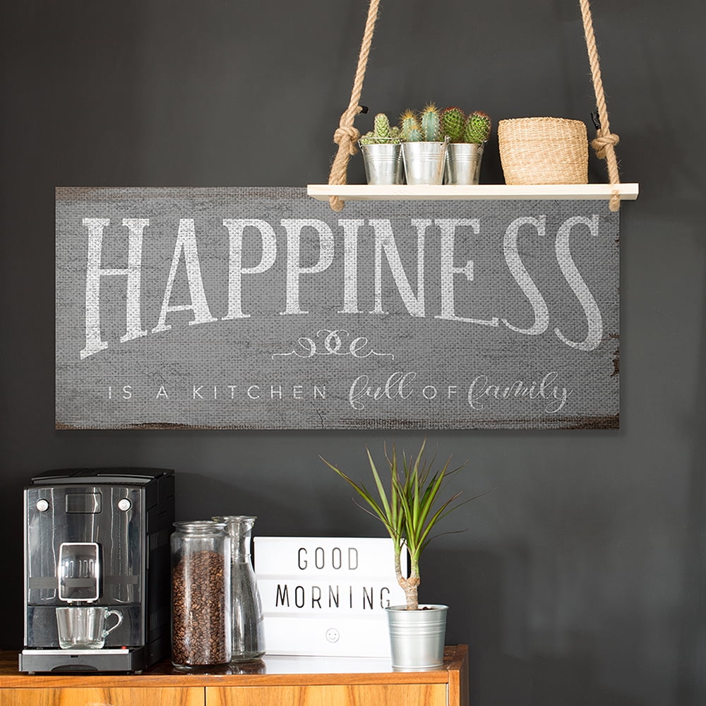 Daphne Polselli Industries Happiness is A Full Kitchen Phrase Distressed 48 in x 20 in Drawing Canvas Art Print, by Stupell Home Décor