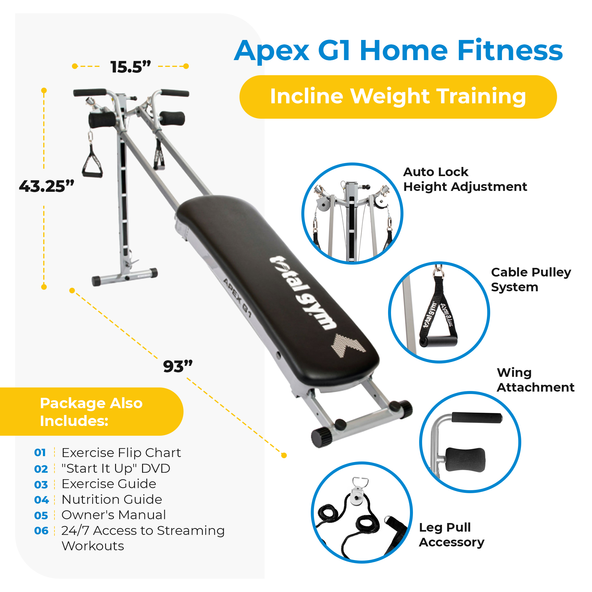 Total Gym APEX G1 Home Fitness Incline Weight Training w/Resistance Levels - image 3 of 12