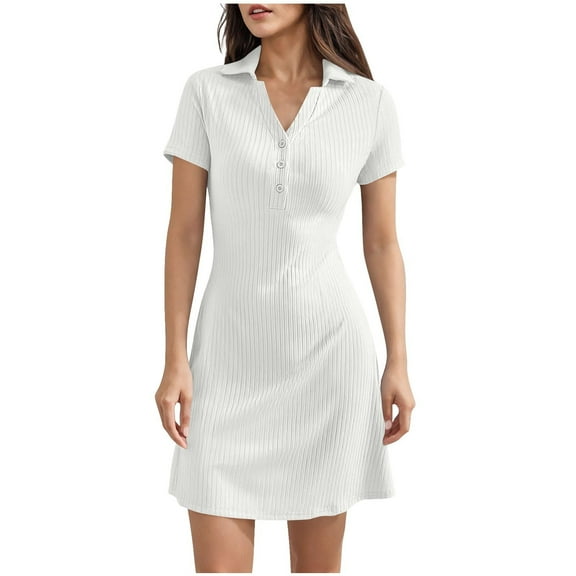 Women Button Down Shirt Dress Short Sleeve Collared Mini Dress Casual Summer Polo Dresses Work Office Lounge Outfits