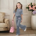 thumbnail image 2 of 2 Piece Outfits Sets Girls Short Sleeve Bow T-Shirt Top and Flared Pants Set Girls Summer Clothes Back to School Clothes for Teen Girls 8-9 Years, 2 of 5