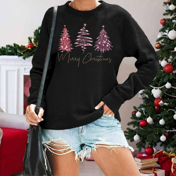 Christmas Shirt Womens Plaid Print Tree T Shirt - Xmas Long Sleeve Sweatshirt Holiday Shirts Tops