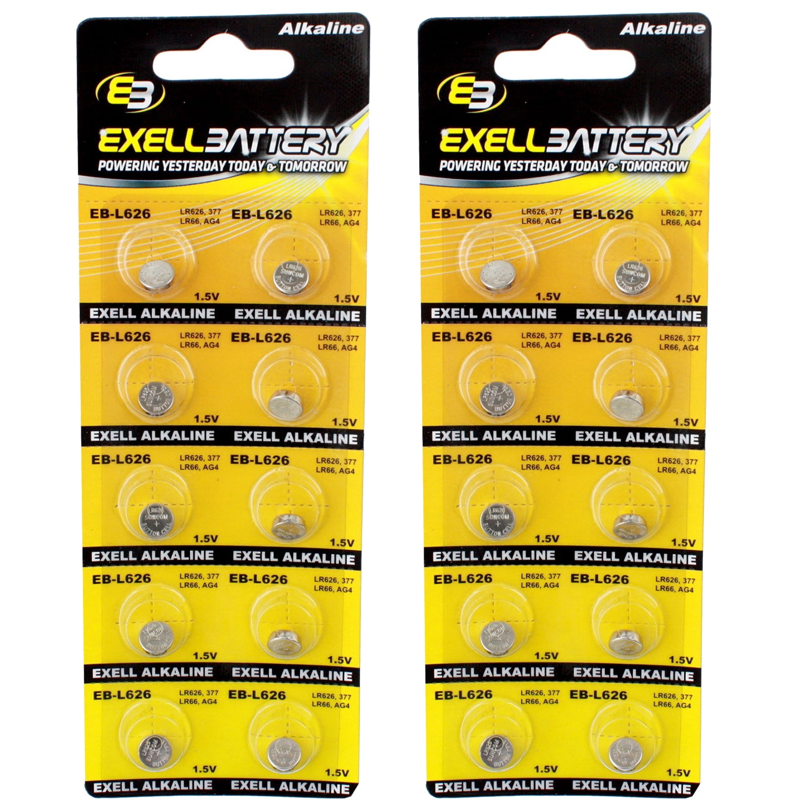 2pc 10pk Exell EBL626 Alkaline 1.5V Watch Battery Replaces AG4 377