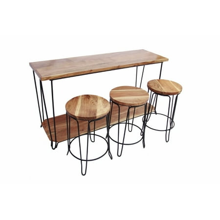 Dining Room Rectangular Bar Stool - The Urban Port 4 Piece Bar Dining Set/ Rectangular Table With 3 Round Stools, Brown And Black