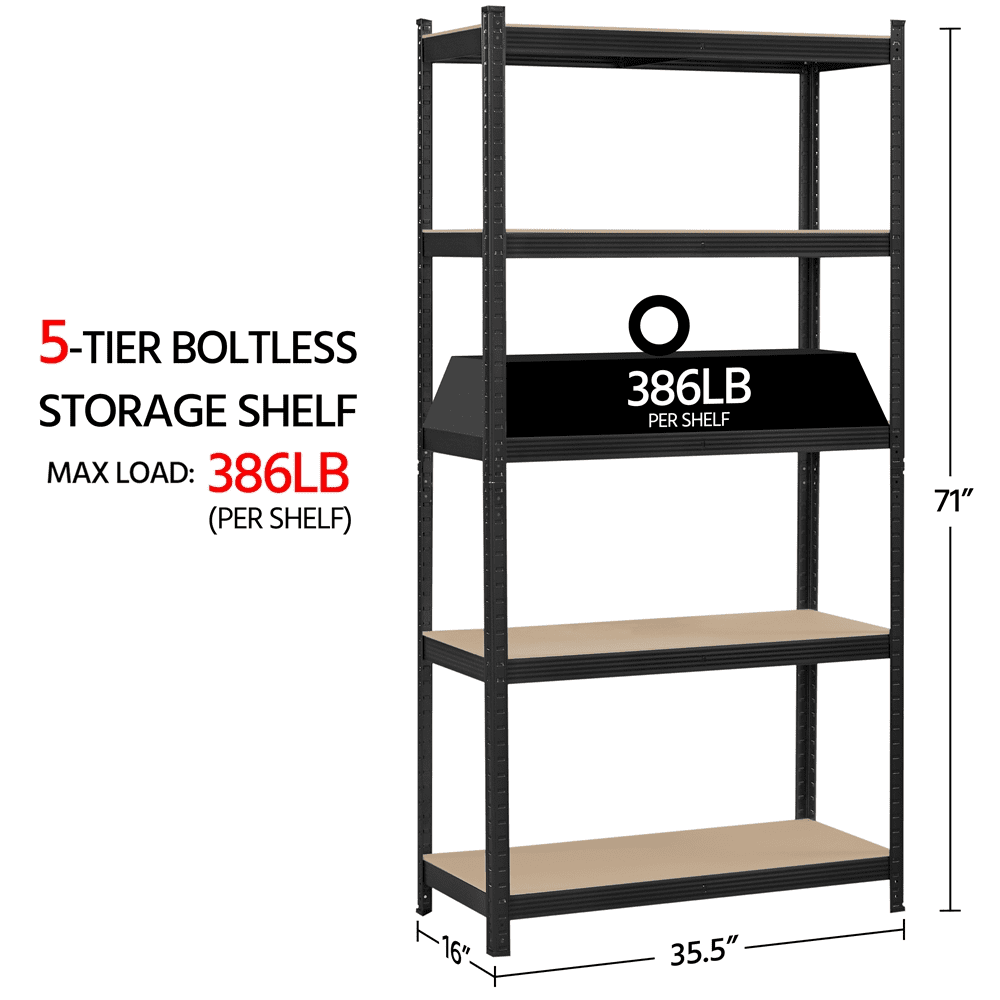 Alden Design 5-Tier Metal Boltless & Adjustable Storage Rack, Black