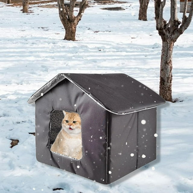 Casa para Gato Cama Refugio Exterior Impermeable Resistente de Oxford Autocalentable con Protección Contra Lluvia Y Nieve para Mascotas Pequeñas Adecu M