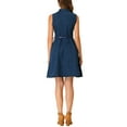 thumbnail image 3 of INSPIRE CHIC Women's Denim Sleeveless V Neck Belted Fit And Flare Shirt Dress M Dark Blue, 3 of 6