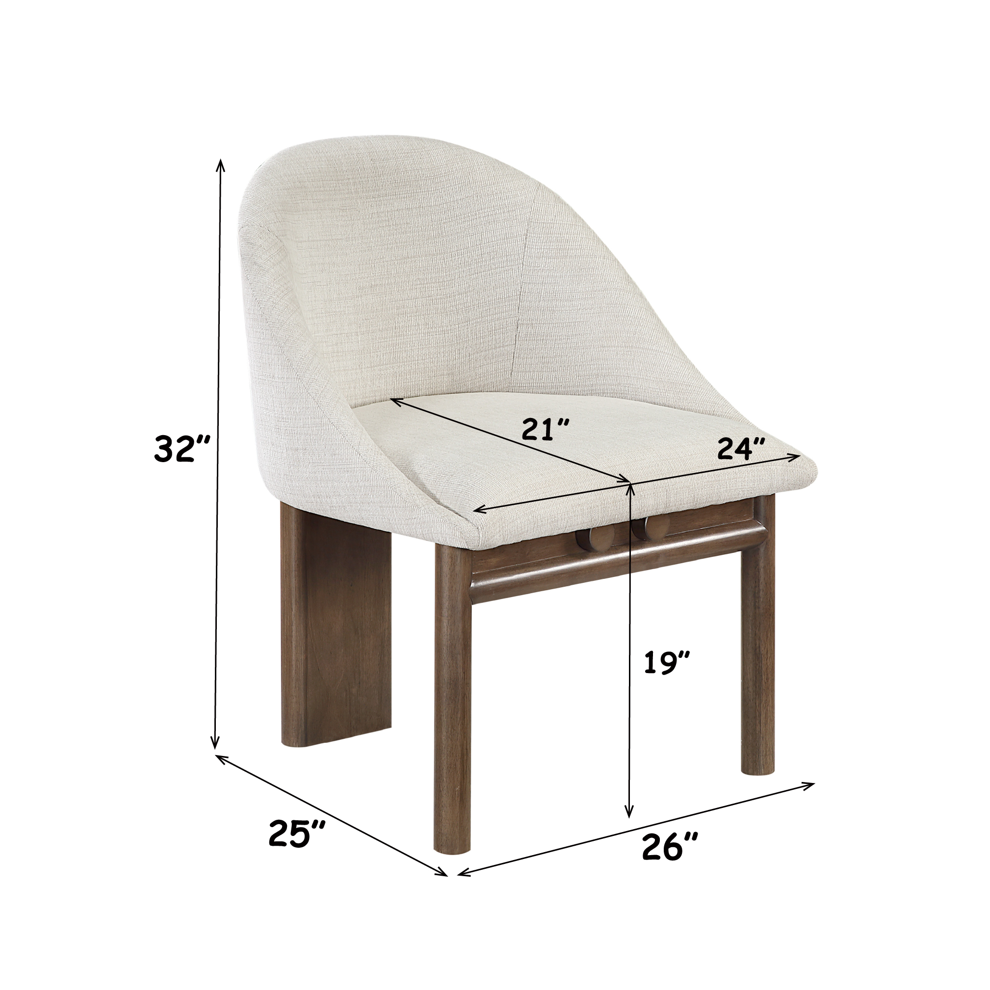 Ouida Beige Linen & Brown Side Chair (Set-2)