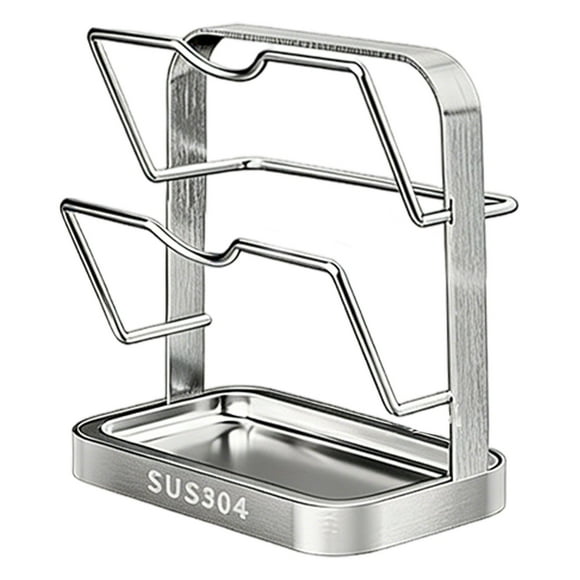 Support de Rangement pour Couvercle de Casserole, Support de Couvercle de Casserole pendant la Cuisson, Organisateur de Couvercle de Casserole en Acier Inoxydable et Repose-Cuillère, Support de Couvercle de Casserole avec Plateau et Ventouse, Support d'Organisateur de Cuisine Multifonction, A