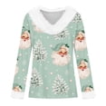 thumbnail image 4 of WJOSBXT Christmas Shirts for Women Faux Fur Trim V Neck Tops Funny Xmas Graphic Tees Fluffy Long Sleeve Holiday Pullover Tee Tops S, 4 of 5