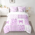 thumbnail image 2 of Manfei Purple Bow Knot Bedding Comforter Set 7 Pieces for Girls, Princess Castle Queen Bedding Sets, Kawaii Plaid Queen Sheet Sets, Lightweight Room Decor, 2 of 8