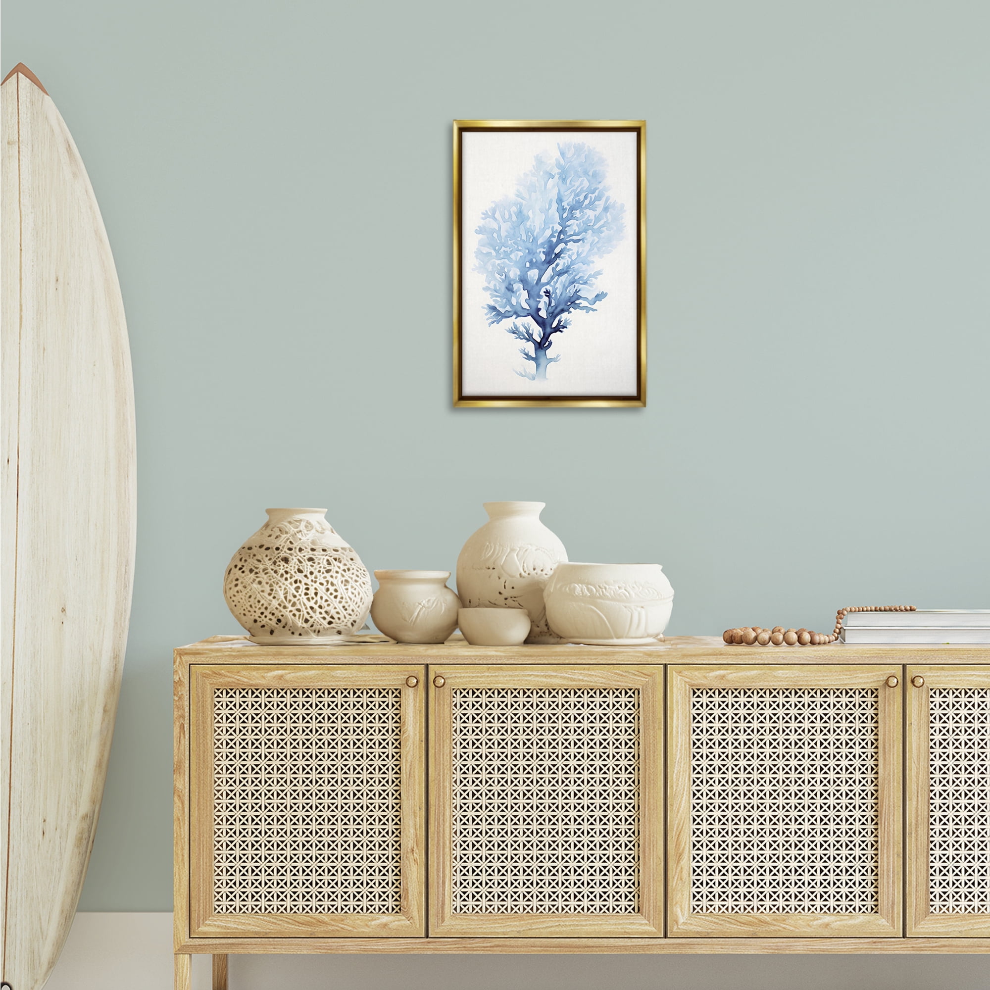 Stupell Industries Blue Coral Impression Animals & Insects Painting Gold Floater Framed Canvas Art Print Wall Art, 17 x 25