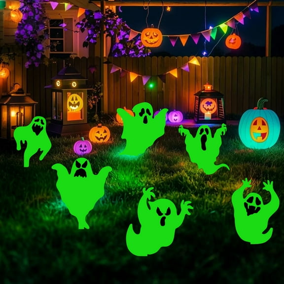 Halloween Scary Spooky Ghost Yard Sign,6 Peice Halloween Glow in The Dark Ghost Lawn Signs with Stakes, Luminous Spooky Decoration for Garden Lawn Pathway