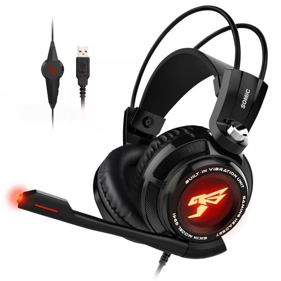 SOMIC G941 Gaming Headset for PS4 USB 7.1 Virtual Surround Sound for PC and Lapto Noise Cancelling Over-Ear Headphones with Mic