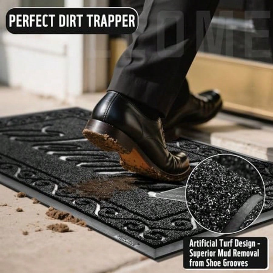 Welcome Mat Heavy Duty Sturdy Door Mats For Home Entrance Outdoor Indoor Front Doormat For Outside Patio Floor Entry Porch Garage Office Waterproof Low Profile 47X32 Inches Black