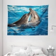 thumbnail image 1 of Dolphin Tapestry, Aqua Show Pair of Dolphins Dancing in the Pool Animal Family Tenderness Love, Wall Hanging for Bedroom Living Room Dorm Decor, 80W X 60L Inches, Blue Dark Taupe, by Ambesonne, 1 of 2
