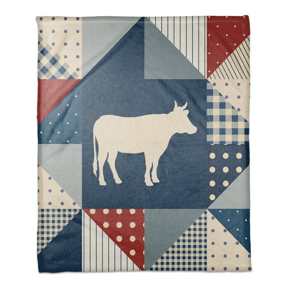 Creative Products Farmhouse Cow Quilt 50x60 Coral Fleece Blanket