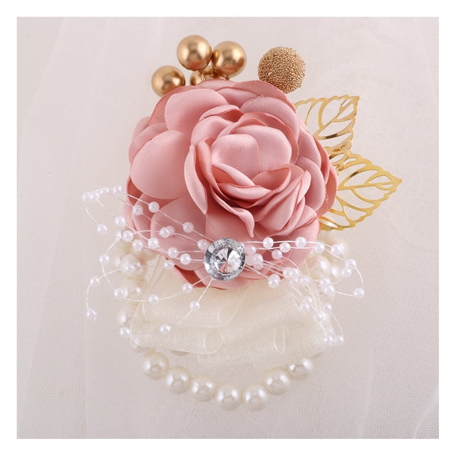 CSChome Wrist Flower For Wedding Faux Pearl Wrist Flower Adjustable Stunning Wedding Accessory Fade less Beautiful Wrist Flower Wedding Supply (Set of 1)