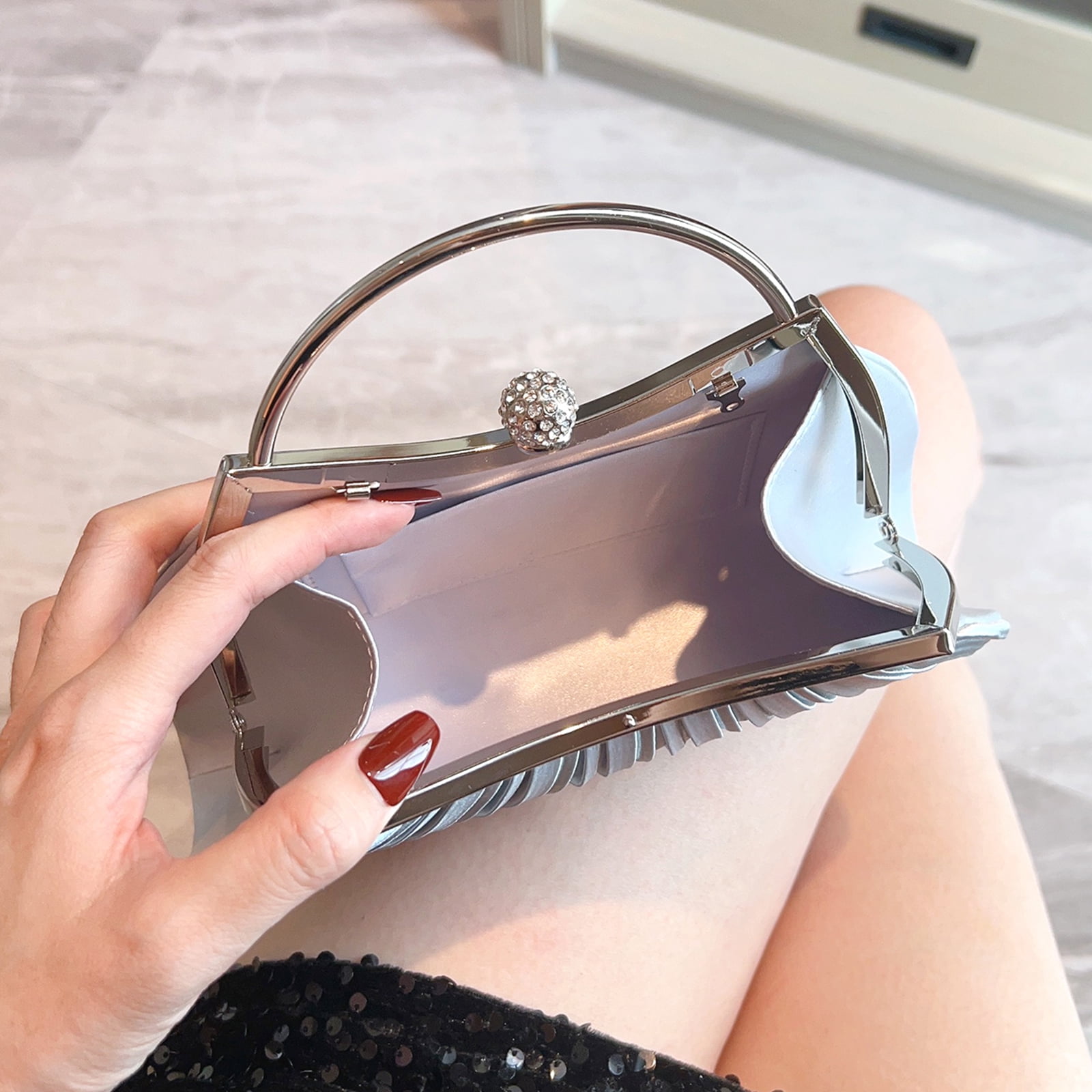 Clutch Purses for Women Evening Bags Party Clutches Handbag With Detachable Chain Strap for Cocktail Party Black Wedding Purses with Pleated