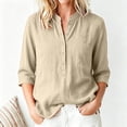 thumbnail image 5 of Vivianyo HD Women's Mandarin Collar Half Henley Placket Blouse, Curved Hem Three Quarter Sleeve Shirt For Women, Spring Summer Lightweight Tunic for Park Visits and Casual Lunches, Sizes S-2XL, 5 of 7