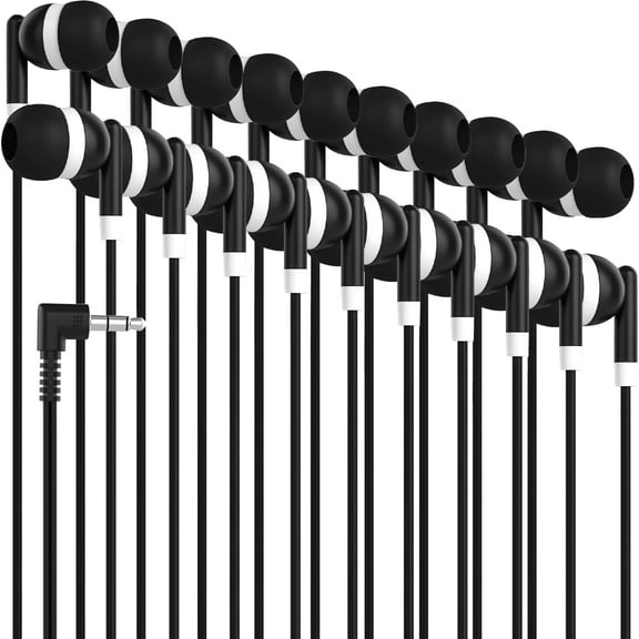 Black Earbuds 10 Pack Headphones, Stereo Sounds in-Ear Tangle Free Wired Earphones Compatible with iPhone, iPod, iPad, MP3, Samsung, and Most 3.5mm Jack, Bulk Wholesale Affordable Headphones
