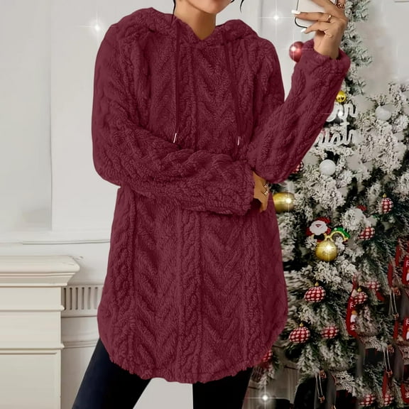 BLCHUNen Fleece Sweatshirts for Women Casual Drawstring Hooded Pullover Sweaters Pajamas Loungewear Winter Warm Long Sleeve Tops