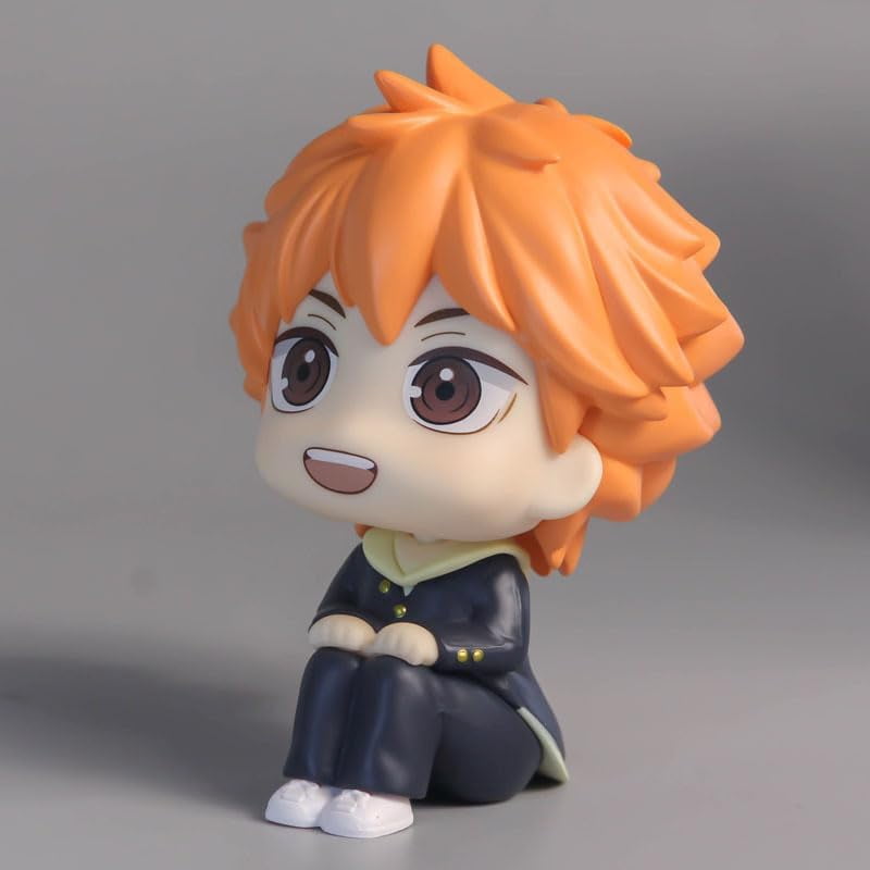 Newly Hinata Shoyo Figure Kageyama Tobio Figure Q Version Sitting Anime Figures 10cm/3.9inch Handmade PVC Cartoon Manga Character Model Craft Gift (Hinata Shoyo)
