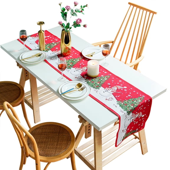 Camino de de Navidad muñeco de nieve hermosos manteles individuales a prueba de polvo mantel bordado hogar vacaciones fiesta boda diseño Kits de decoración para fiestas Muñeco de nieve 35*240cm Bewildely HA068328-10
