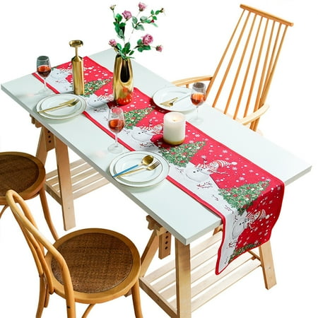 

Xmas Table Runner Snownman Beautifully Dustproof Placemats Embroidered Tablecloth Household Holiday Party Wedding Layout Elk 35*150cm