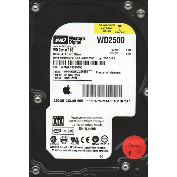WD2500JD-40GBB2, DCM DSCHCTJAH, Western Digital 250GB SATA 3.5 Hard Drive