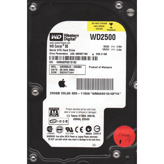 WD2500JD-40GBB2, DCM DSCHCTJAH, Western Digital 250GB SATA 3.5 Hard Drive