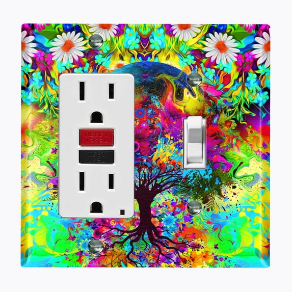 Metal Light Switch Plate Outlet Cover (Flower Tree - Single Rocker Single Toggle)