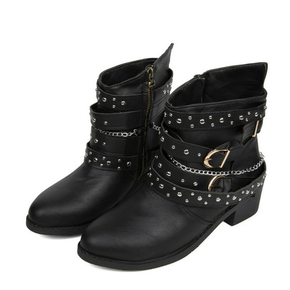 Black Ankle Boots Women Winter Fashion Leather Buckle Side Zipper Ankle Boots Temperament Boots Black Booties Women Black 42