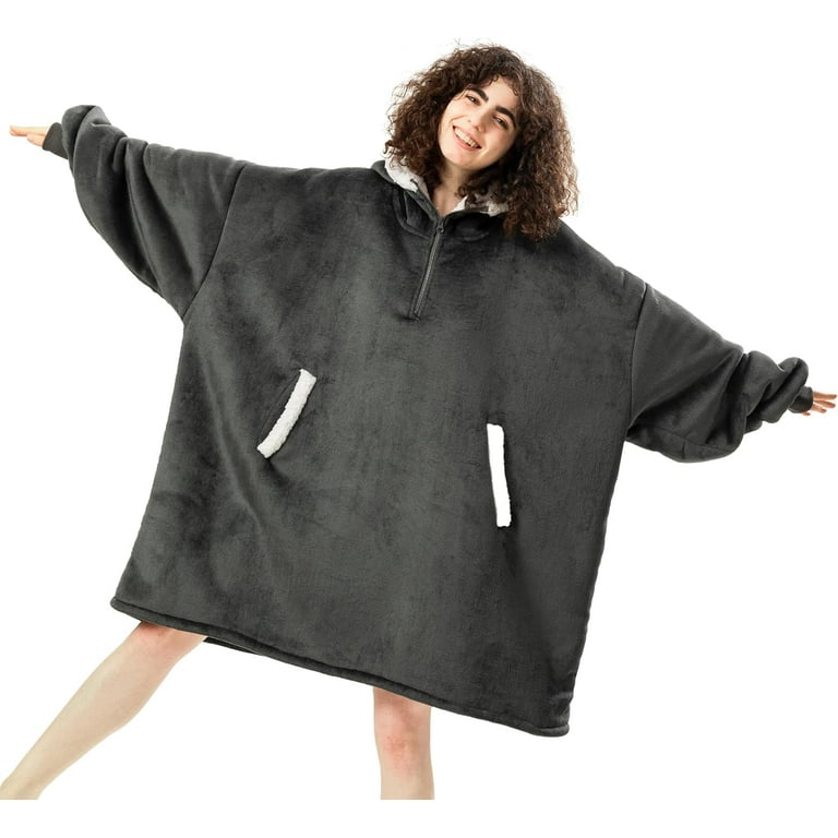 HBlife Oversized Wearable Blanket Hoodie for Adult Thick Sherpa Sweatshirt with Elastic Sleeves and Giant Pockets Super Warm and Cozy Fuzzy Plush