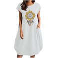 thumbnail image 2 of SMihono Robe d'Été Boho pour Femmes Grande Taille Robe d'Été en Coton et Lin à Imprimé Floral Manches Courtes avec Poche Col Rond Ample, 2 of 6