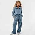 thumbnail image 2 of HBGVBA Girls Fall 2 Piece Outfits Half Zip Long Sleeve Sweatshirt Wide Leg Sweatpants with Pockets Casual Matching Set,6-8 Years, 2 of 6