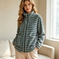 thumbnail image 4 of BXJX Womens Fleece Jackets, Zip up Long Sleeve Stand Collar Stripe Fall Spring Tops Green Size M, 4 of 7